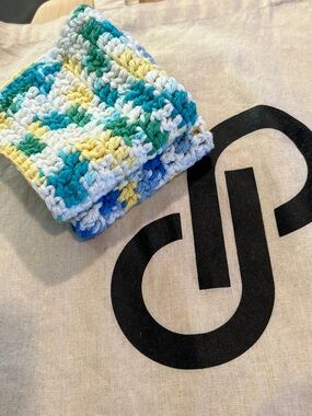 Crochet Wash Cloth Dish cloths - Blue, Green, Yellow, White set of 2